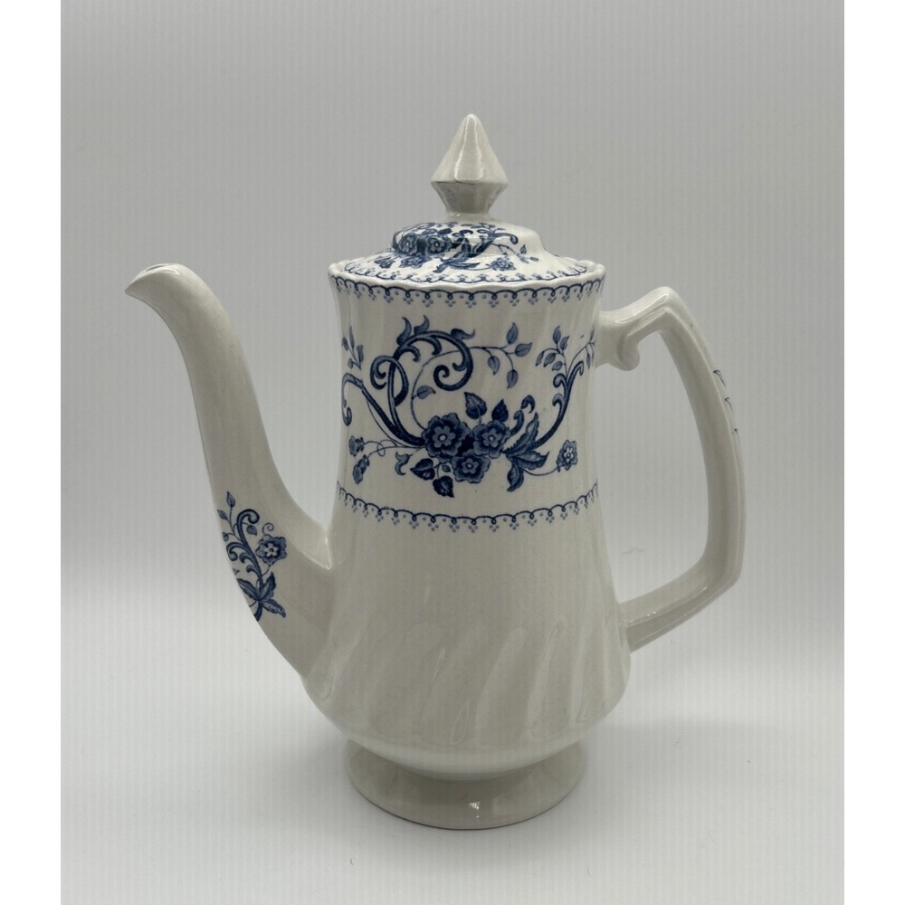 Vtg Regency  Ironstone Wood & Sons ‎ "Blue Fjord" Coffee Pot Onion Design